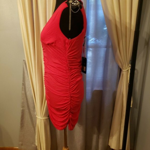 IXOS Red Bodycon Ruched Dress Large - Picture 4 of 9